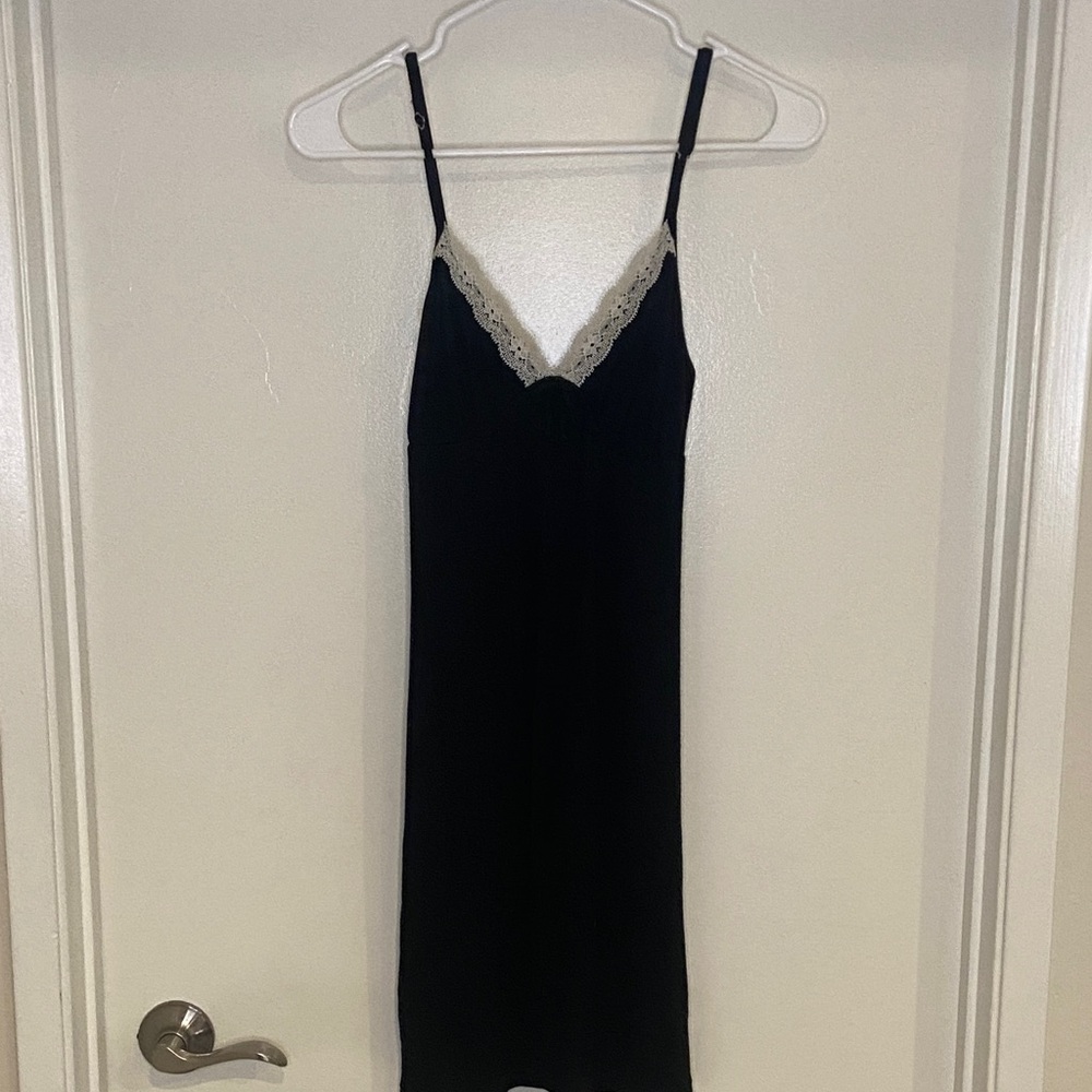 Black Slip Dress with Lace Trim